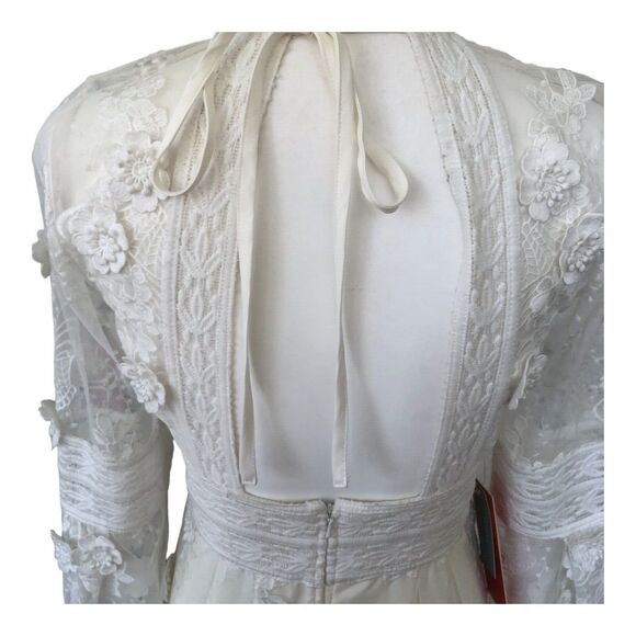 MONIQUE L HUILLIER White Lace Bell-Sleeve Tiered Bridal Party Dress 4P‎ NWT $500 - Picture 7 of 16